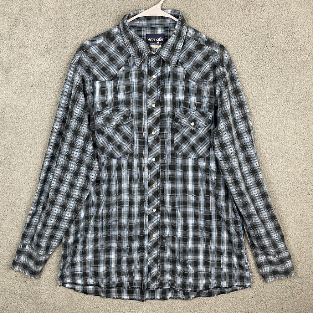 WRANGLER Snap Button Shirt Mens XLT Plaid Western LS Cowboy Collared